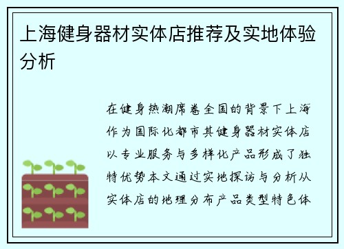 上海健身器材实体店推荐及实地体验分析
